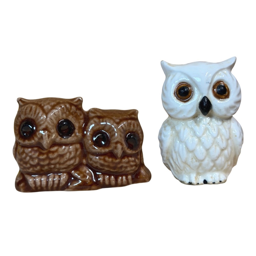 Vintage‎ white Ceramic Owl Salt/Pepper Shaker, Brown White Japan Retro figurie